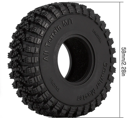 INJORA 1.0" 58*20mm Crawl Master A/T Tires Set of 4 Fit 1.0" Wheel Rim YQT-1008