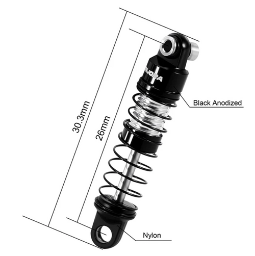 Injora Axial SCX30 26mm Pre-Assembled Aluminum Shock Set Of 4 Black SCX30-08BS