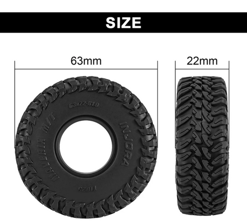 INJORA 1.0" 63*22mm MAVERIX M/T Tires Set 4 Hook-shaped Tread Blocks  YQT-1025