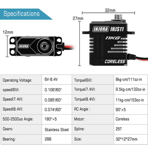 INJORA 11KG Coreless High Torque Micro  Servo 1/18 TRX4M Upgrade (INJS11-4MRD)