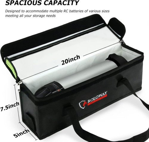 ROLOWAY Lipo Battery Bag 20 x 5 x 7.5" Large Fireproof Lipo Ebike Bag B0BYJS6DFW