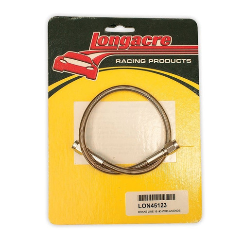 Longacre 45123 Brake line - 16" #3 w/ #3 AN Both Ends Stainless Steel Braided