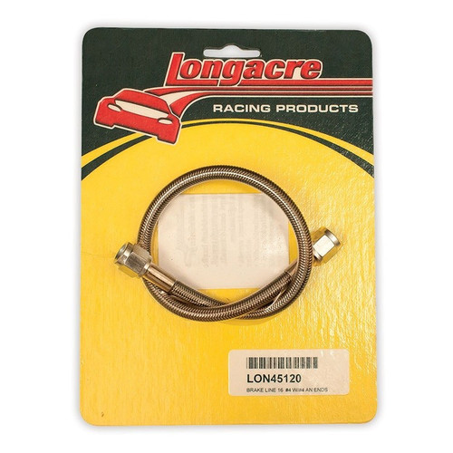 Longacre 45120 Brake line - 16" #4 w/ #4 AN Both Ends Stainless Steel Braided