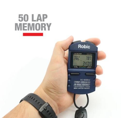 Longacre 22172 Robic SC 606W Stopwatch Counts Laps To 999 50 Lap Memory Blue