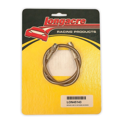 Longacre 45143 Brake line - 18" #3 w/ #3 AN Both Ends Stainless Steel Braided