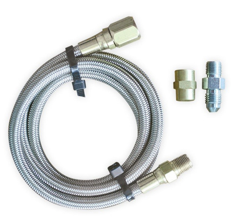 Longacre 45030 Stainless Steel Braided Gauge Line #4 AN 36" With Block Fitting