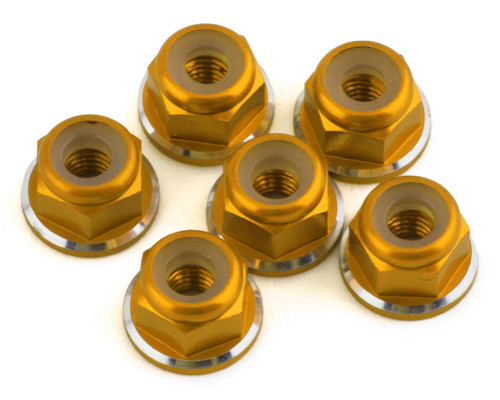 1UP Racing 3mm Aluminum Flanged Locknuts w/Chamfered Finish Gold 6 (1UP80568)