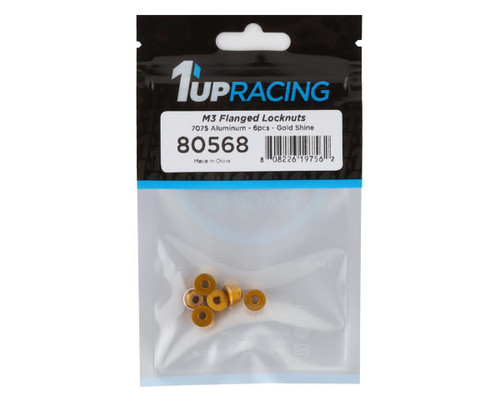 1UP Racing 3mm Aluminum Flanged Locknuts w/Chamfered Finish Gold 6 (1UP80568)