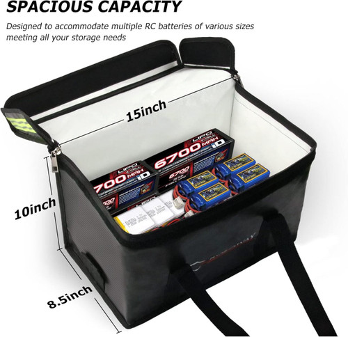 ROLOWAY Lipo Battery Bag (15 x 8.5 x 10 inch), Large Fireproof Lipo Ebike Bag