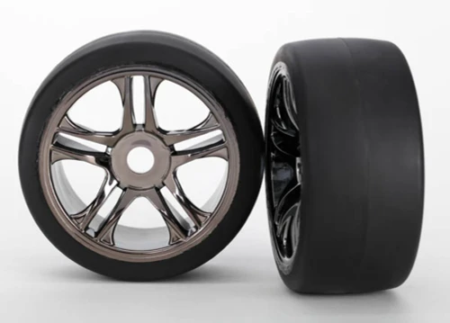 Traxxas Rear Tire & Wheels Set 2 Black Chrome S1 Slick Tires Set of 2 TRX6477