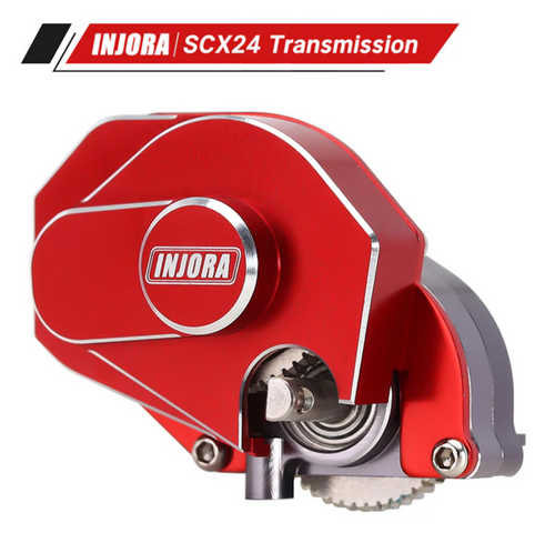 INJORA CNC Aluminum Complete Transmission Gearbox Red for Axial AX24 SCX24-130RD