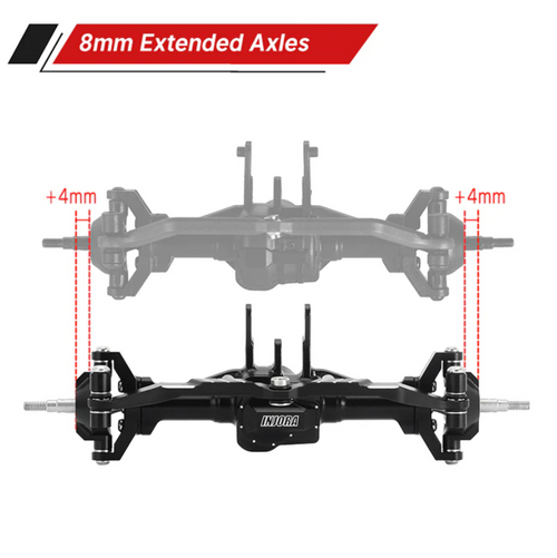 INJORA +4mm Aluminum Axles for 1/18 TRX4M TRX4MT Black Anodized CNC (INJ4M-61FR)