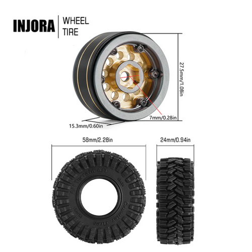 INJORA 1.0" 58*24mm -2.65mm Offset Brass Wheel Set for Crawlers YQW-1008GL-1017