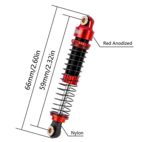 INJORA 59mm Long Threaded Oil Shocks for 1/18 TRX4M Upgrade Red (INJ4M-42RD-4)