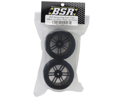 BSR Racing Drag Foam Tires Black Set 2 45mm Wide 20 Shore w/12mm Hex BXRF4500XD