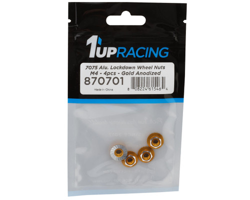 1UP Racing 4mm "Lockdown" Serrated Aluminum Wheel Nuts Gold Set of 4 (1UP870701)