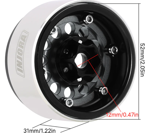 INJORA 1.9" Super Heavy Brass -10mm Offset Wheels 1/10 RC W1957 INJDGW-1957GL