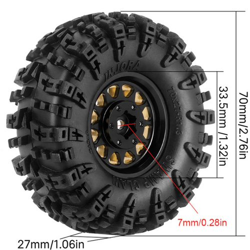 INJORA 1.3" 70*27mm -3.75mm Offset Brass Wheels Set 4Pc Black YQW-1301BGD-1319_A