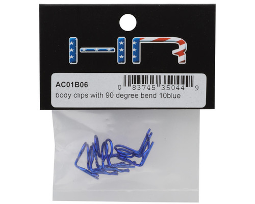 Hot Racing 90° Bent 1/10 Body Clips 10 Vibrant Blue Finish Universal HRAAC01B06
