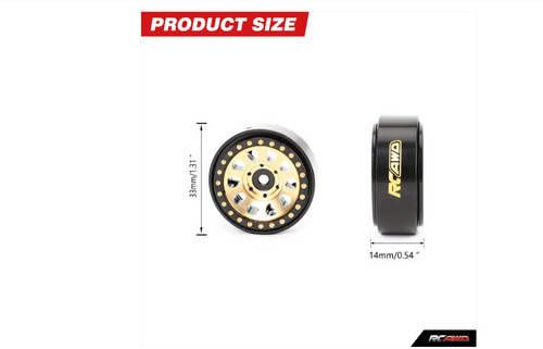 RCAWD SCX24 1.0" Brass Beadlock Wheel Rim 51g/pc Brass Wheel Rims Black AXI2419Y