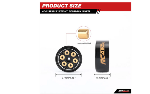 RCAWD Cyberwheelz Adjustable Weight 1.3" Beadlock Wheel Rim Black/Gold CY002BL