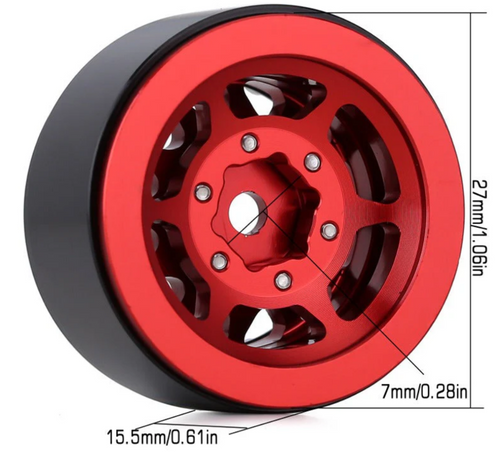 INJORA 1.0" 12-Spokes Beadlock Wheels for Micro Crawlers W1049 - INJSCX24-49RD