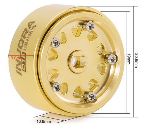 INJORA 0.7" D19 Brass Beadlock Wheels for 1/30 SCX30 (W7007) Gold INJW7007BR-19