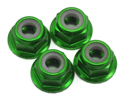 Traxxas 4mm Aluminum Flanged Serrated Nuts Green Set 4 1747G - RC Wheel Hardware