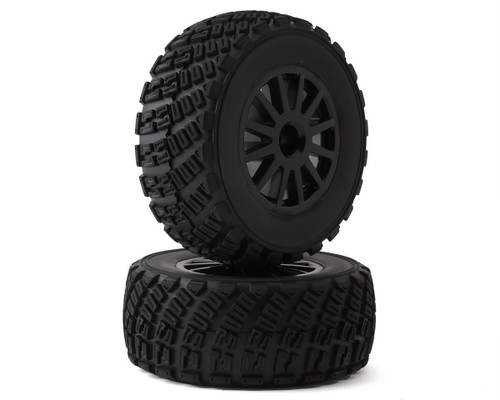 Traxxas Rally Tires on Black 12-Spoke Wheels Mounted Glued 12mm Hex 7473T Set 2