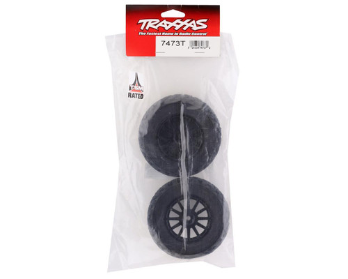 Traxxas Rally Tires on Black 12-Spoke Wheels Mounted Glued 12mm Hex 7473T Set 2