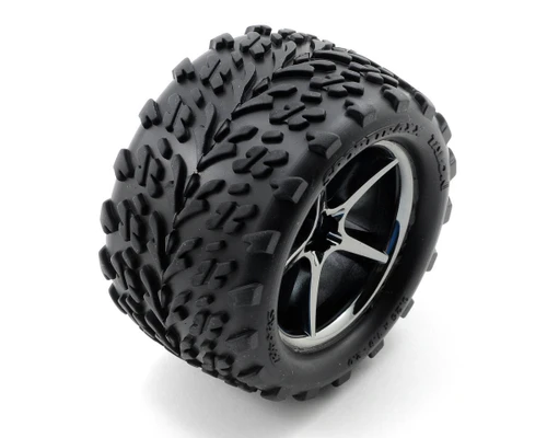 Traxxas Pre-Mounted Talon Tires w/ Gemini Black Chrome Wheels 1/16 7174A Set 2