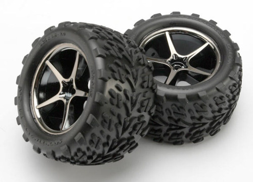 Traxxas Pre-Mounted Talon Tires w/ Gemini Black Chrome Wheels 1/16 7174A Set 2