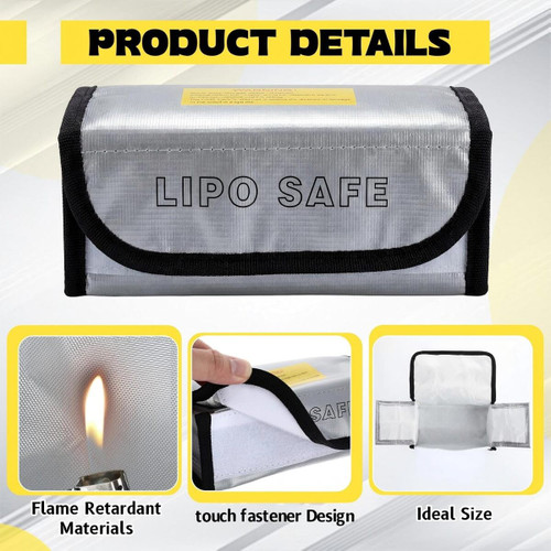 Aliceset 8 Pcs Lipo Battery Bag Lithium Battery Storage Fireaproof Bag Pouches