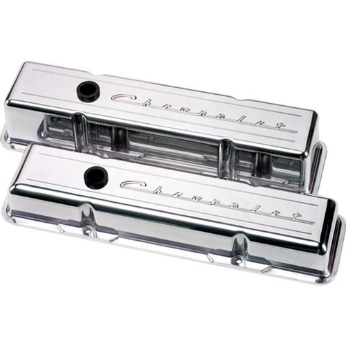 Billet Specialties Small Block Chevy Script Short Polished Valve Covers