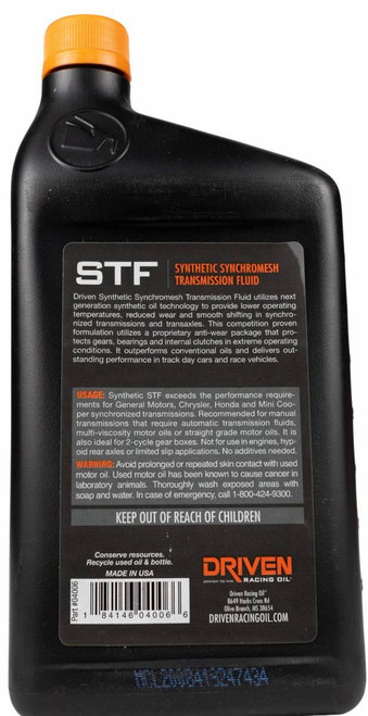 Driven Racing Oil Stf Synthetic Synchromesh Transmission Fluid - 1 Quart   Driven Racing Oil Stf Synthetic Synchromesh Transmission Fluid - 1 Quart