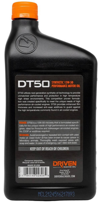  Driven Racing Oil Dt50 15W-50 Synthetic Street Performance Oil - 1 Quart 