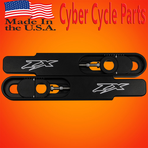 Kawasaki ZX6R Swingarm Extensions 12" Stretch - Black Finish - Engraved
