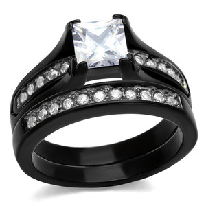 TK0W383J - Two-Tone IP Black Stainless Steel Ring with AAA Grade CZ in Clear TK0W383J - Two-Tone IP Black Stainless Steel Ring with AAA Grade CZ in Clear