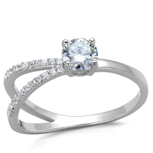 TS261 - Rhodium 925 Sterling Silver Ring with AAA Grade CZ in Clear - b TS261 - Rhodium 925 Sterling Silver Ring with AAA Grade CZ in Clear - b