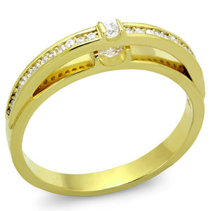 TS403 - Gold 925 Sterling Silver Ring with AAA Grade CZ in Clear - b TS403 - Gold 925 Sterling Silver Ring with AAA Grade CZ in Clear - b