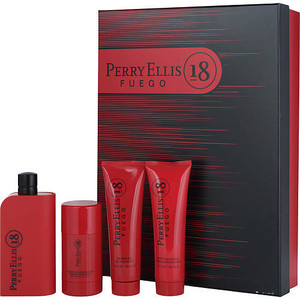 PERRY ELLIS 18 FUEGO by Perry Ellis EDT SPRAY 3.4 OZ & AFTERSHAVE BALM 3 OZ & DEODORANT STICK 2.75 OZ & SHOWER GEL 3 OZ PERRY ELLIS 18 FUEGO by Perry Ellis EDT SPRAY 3.4 OZ & AFTERSHAVE BALM 3 OZ & DEODORANT STICK 2.75 OZ & SHOWER GEL 3 OZ