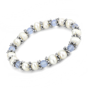 LO4652 - Antique Silver White Metal Bracelet with Synthetic Pearl in Sea Blue LO4652 - Antique Silver White Metal Bracelet with Synthetic Pearl in Sea Blue