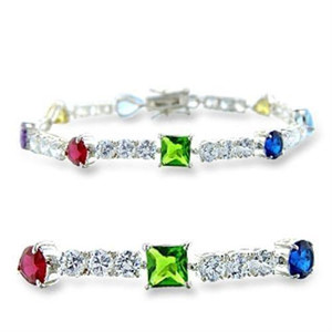 414402 - High-Polished 925 Sterling Silver Bracelet with AAA Grade CZ in Multi Color 414402 - High-Polished 925 Sterling Silver Bracelet with AAA Grade CZ in Multi Color