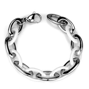 3W1008 - High polished (no plating) Stainless Steel Bracelet with Ceramic in White 3W1008 - High polished (no plating) Stainless Steel Bracelet with Ceramic in White