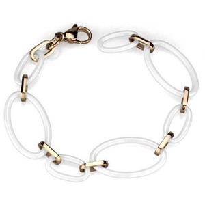 3W1004 - IP Rose Gold(Ion Plating) Stainless Steel Bracelet with Ceramic in White 3W1004 - IP Rose Gold(Ion Plating) Stainless Steel Bracelet with Ceramic in White