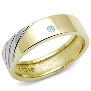 TK3267 - Two-Tone IP Gold (Ion Plating) Stainless Steel Ring with Top Grade Crystal in Sea Blue TK3267 - Two-Tone IP Gold (Ion Plating) Stainless Steel Ring with Top Grade Crystal in Sea Blue
