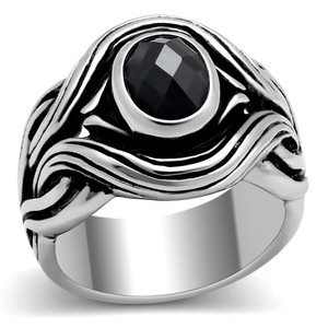 TK307 - High polished (no plating) Stainless Steel Ring with AAA Grade CZ in Jet TK307 - High polished (no plating) Stainless Steel Ring with AAA Grade CZ in Jet
