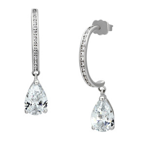 3W529 - Rhodium Brass Earrings with AAA Grade CZ in Clear 3W529 - Rhodium Brass Earrings with AAA Grade CZ in Clear