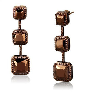 3W1108 - IP Coffee light Brass Earrings with AAA Grade CZ in Light Coffee 3W1108 - IP Coffee light Brass Earrings with AAA Grade CZ in Light Coffee