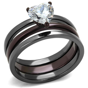 TK1274DC - IP Light Black (IP Gun) & IP Dark Brown (IP coffee) Stainless Steel Ring with AAA Grade CZ in Clear TK1274DC - IP Light Black (IP Gun) & IP Dark Brown (IP coffee) Stainless Steel Ring with AAA Grade CZ in Clear